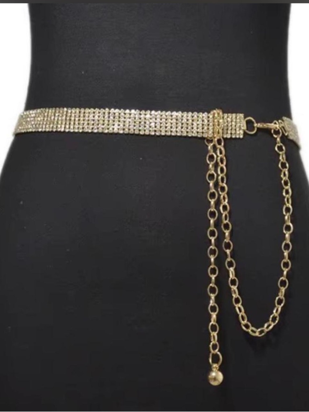 Gold Crystal Chain Waist Belt with Draped Links